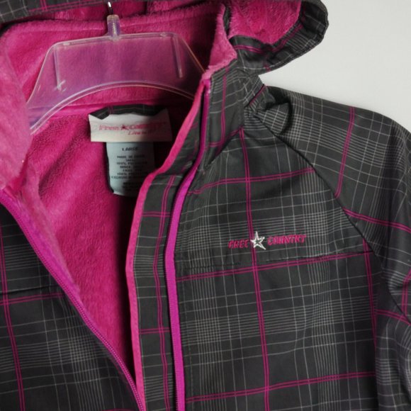 Free Country Girls Size L Hooded Winter Jacket Gray Pink - Picture 3 of 14